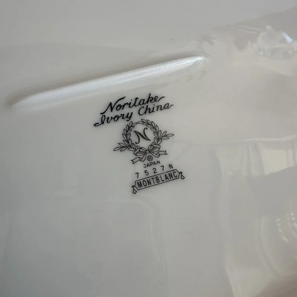 Noritake Montblanc 7257 Large & Med Oval Platters - White Floral Border on Ivory
